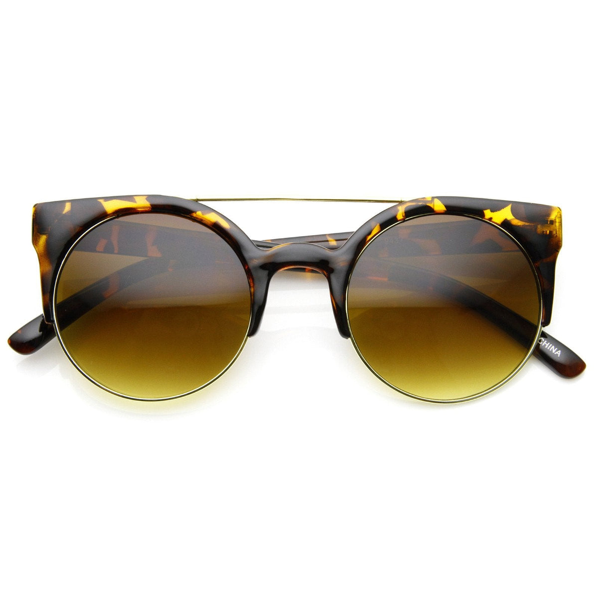Hip Swag Double Bridge Super Round Half Frame Cat Eye Sunglasses 8921
