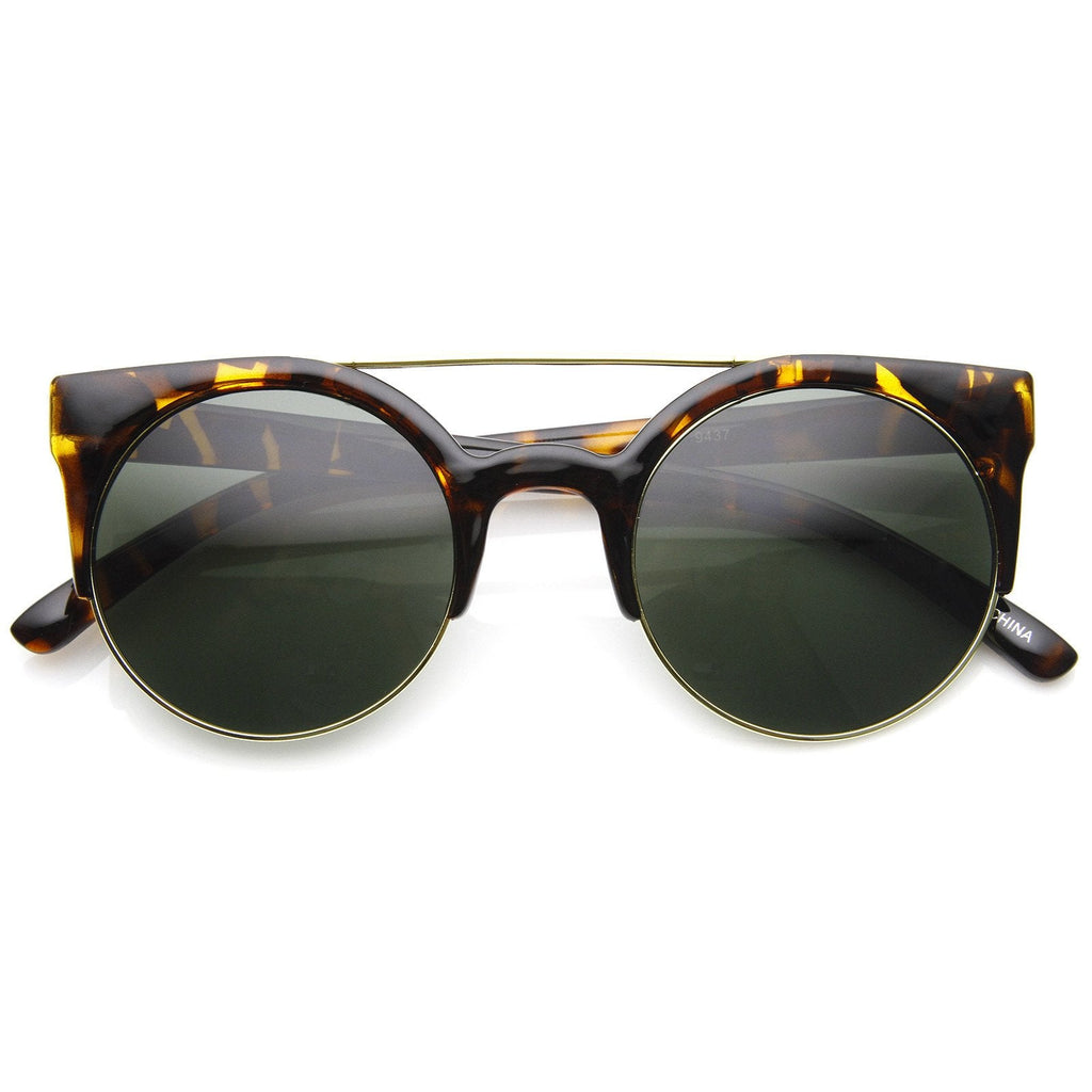 Hip Swag Double Bridge Super Round Half Frame Cat Eye Sunglasses 8921