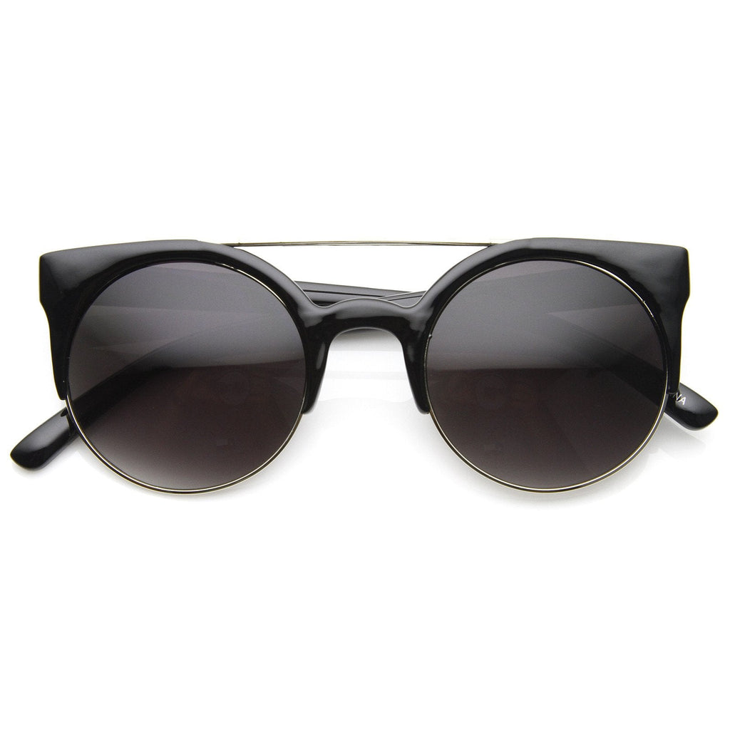 Hip Swag Double Bridge Super Round Half Frame Cat Eye Sunglasses 8921