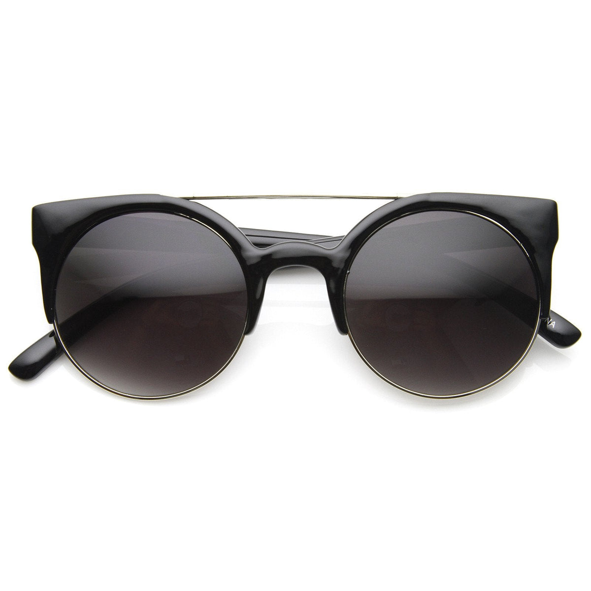 Hip Swag Double Bridge Super Round Half Frame Cat Eye Sunglasses 8921