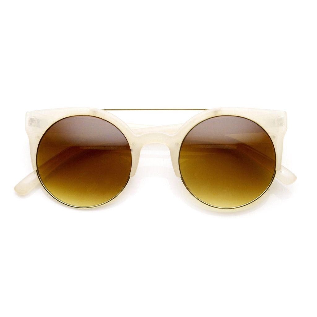 Hip Swag Double Bridge Super Round Half Frame Cat Eye Sunglasses 8921