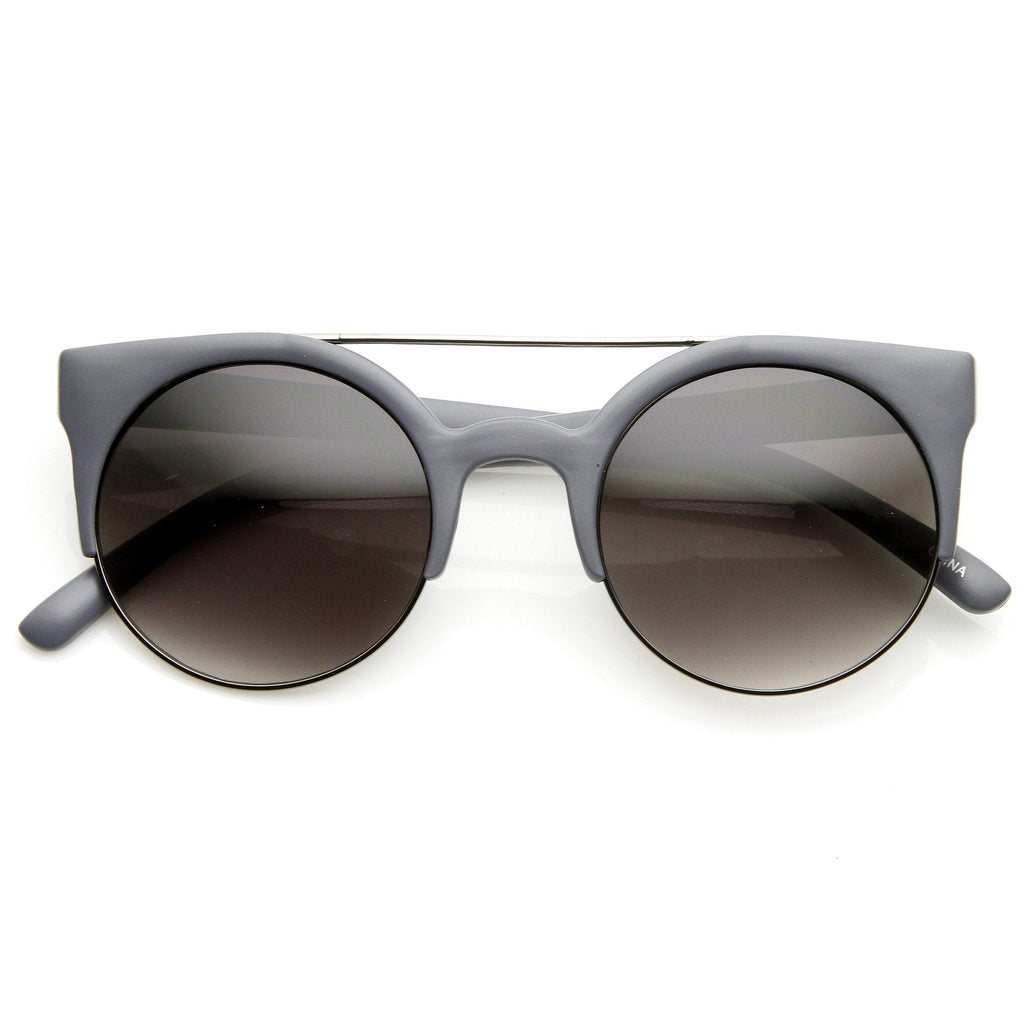 Hip Swag Double Bridge Super Round Half Frame Cat Eye Sunglasses 8921