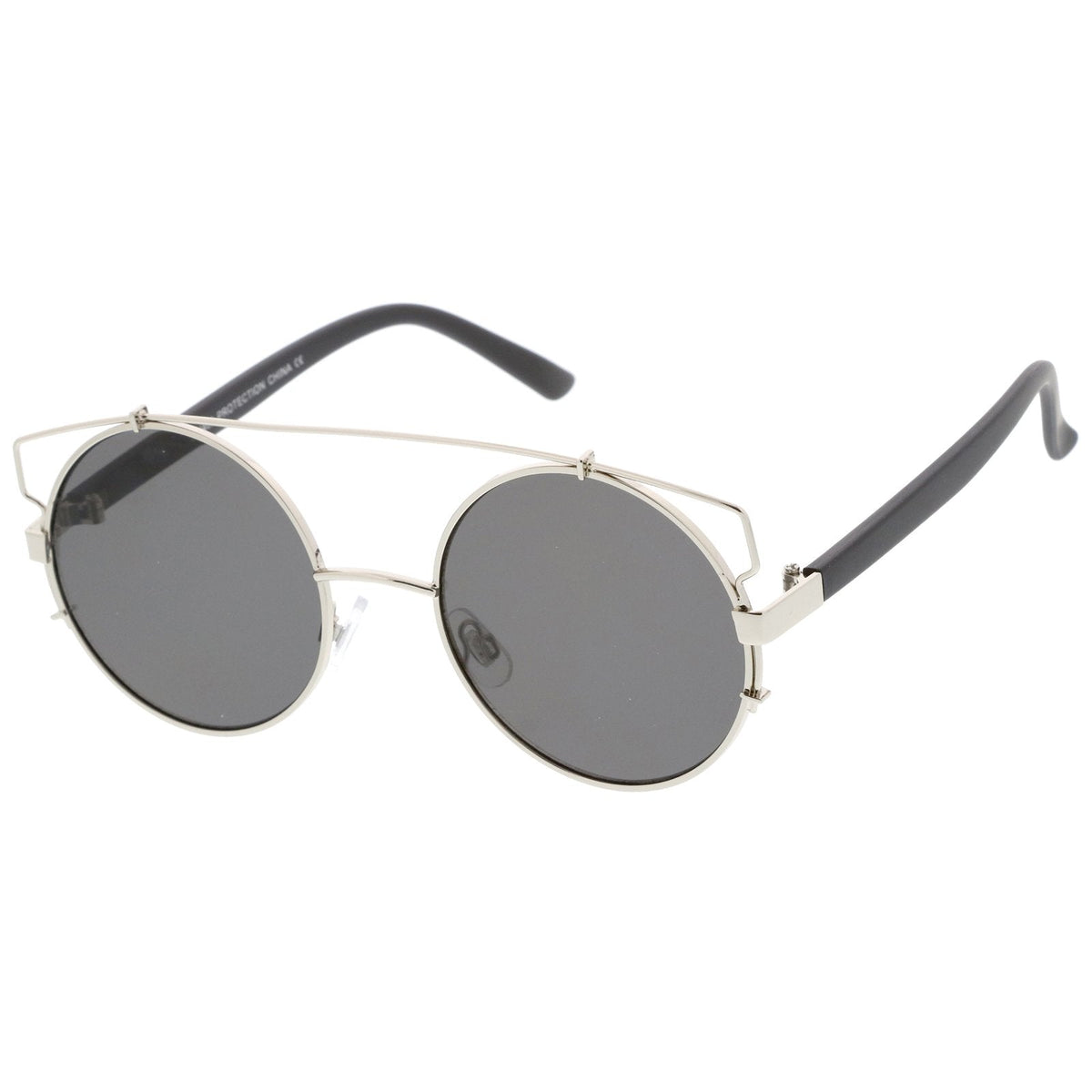 Retro Modern Oversize Round Flat Lens Crossbar Sunglasses A540