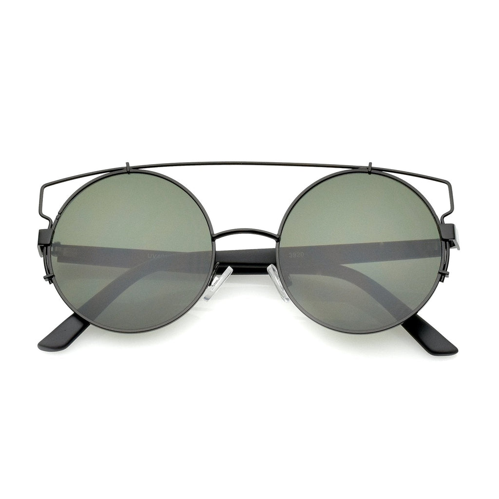 Retro Modern Oversize Round Flat Lens Crossbar Sunglasses A540