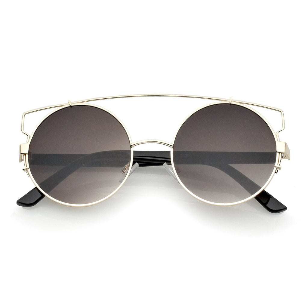 Retro Modern Oversize Round Flat Lens Crossbar Sunglasses A540