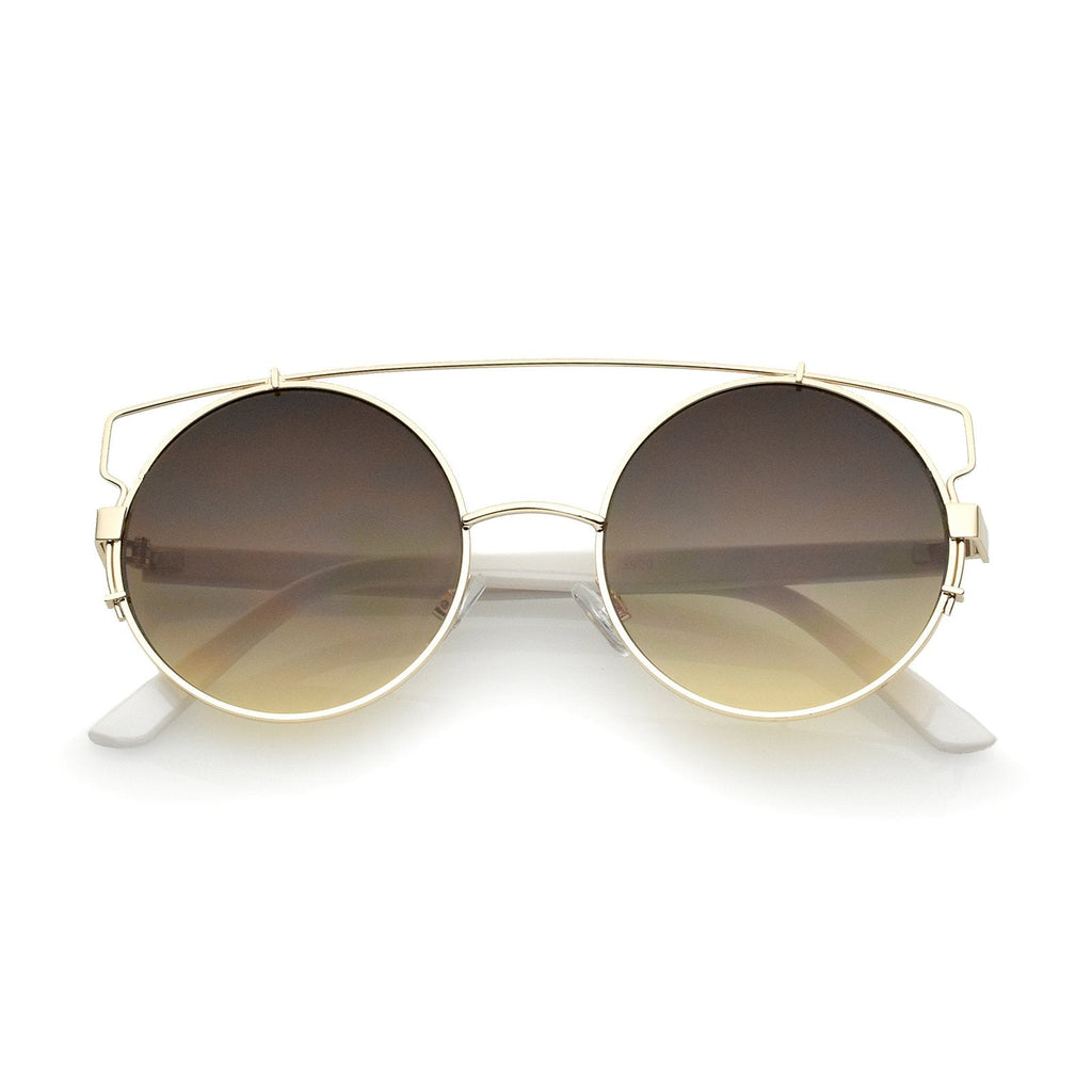 Retro Modern Oversize Round Flat Lens Crossbar Sunglasses A540