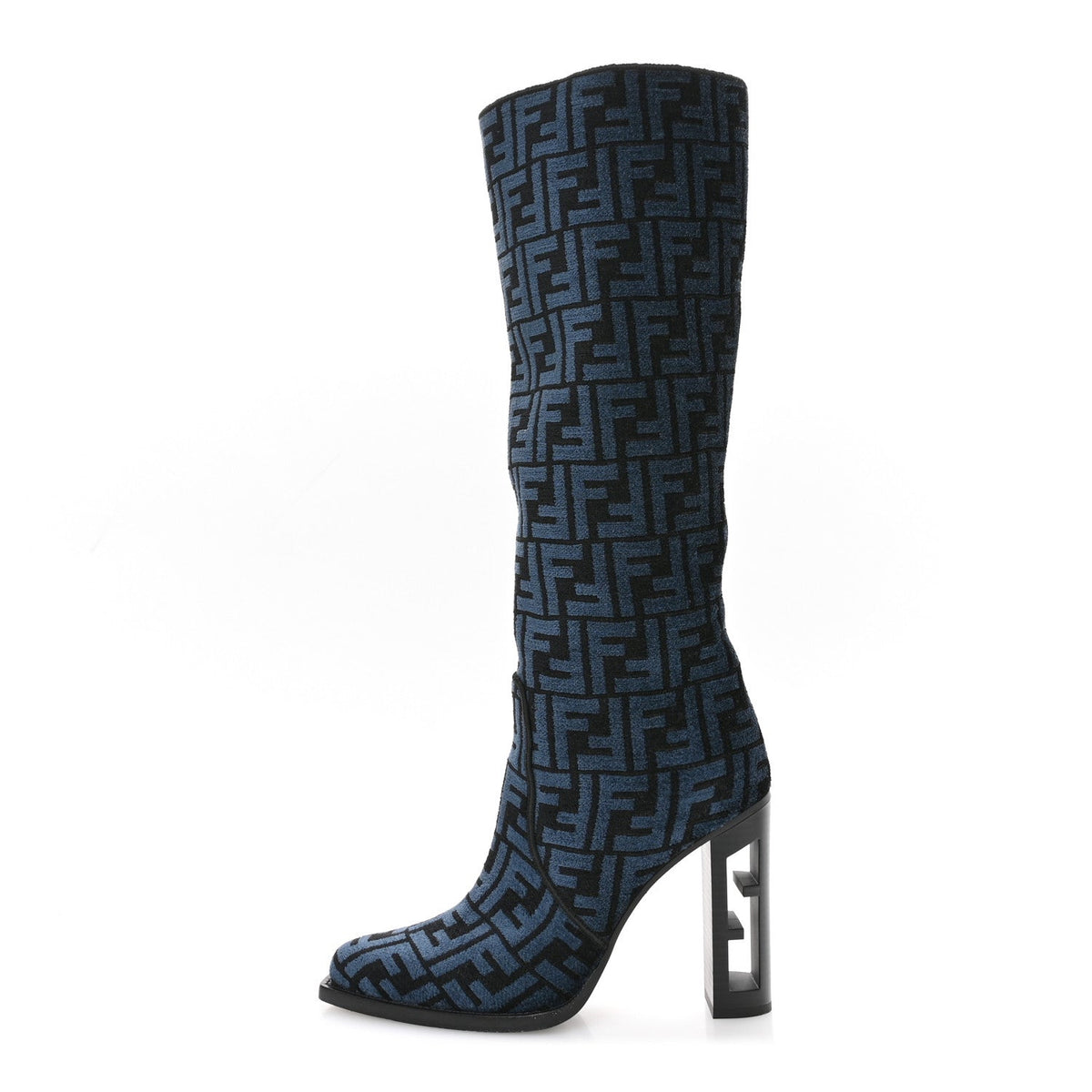 Chenille Jacquard FF 110mm Knee Boots 38 Black Blue