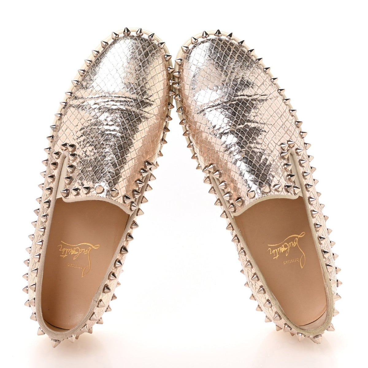 Metallic Snakeskin Embossed Pik Boat Flat 36.5 Colombe