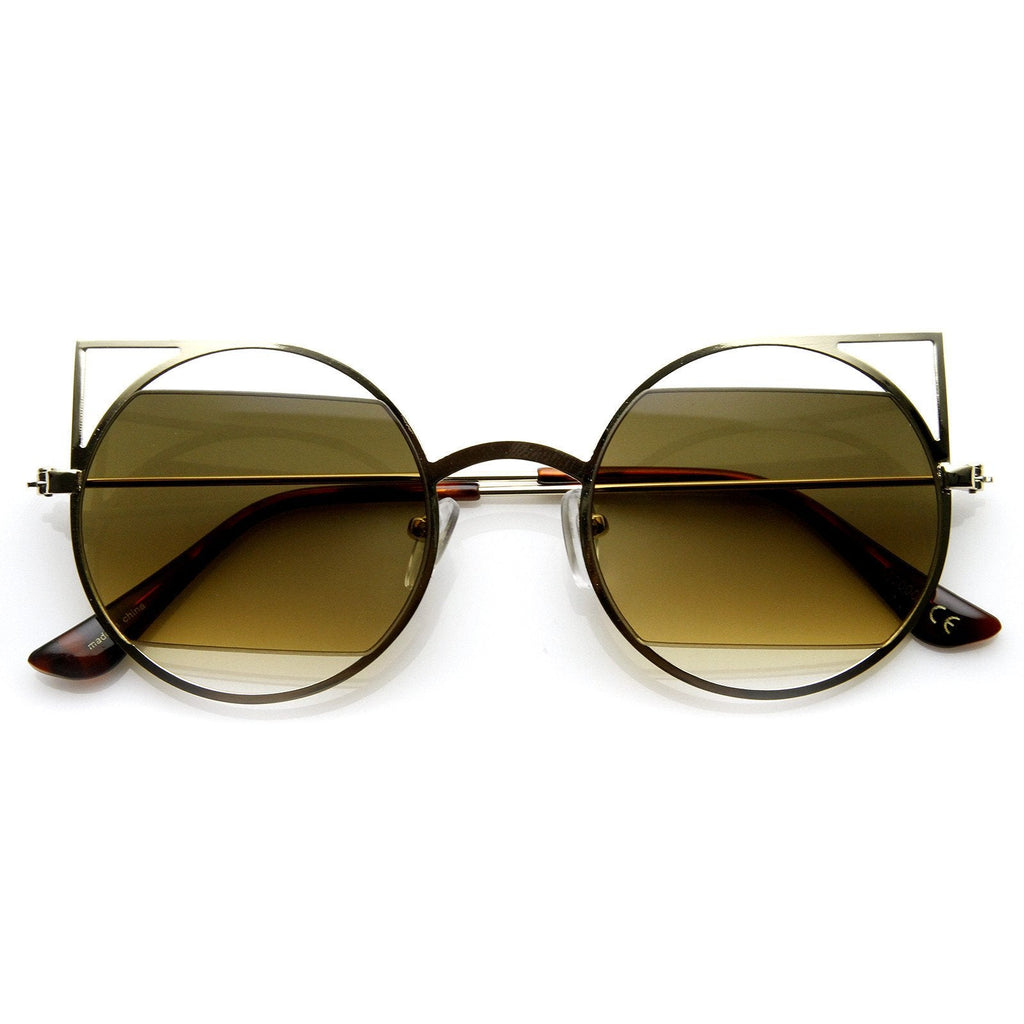 Women's Round Metal Laser Cut Cat Eye Sunglasses 9122