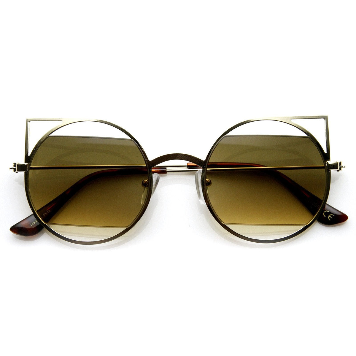 Women's Round Metal Laser Cut Cat Eye Sunglasses 9122