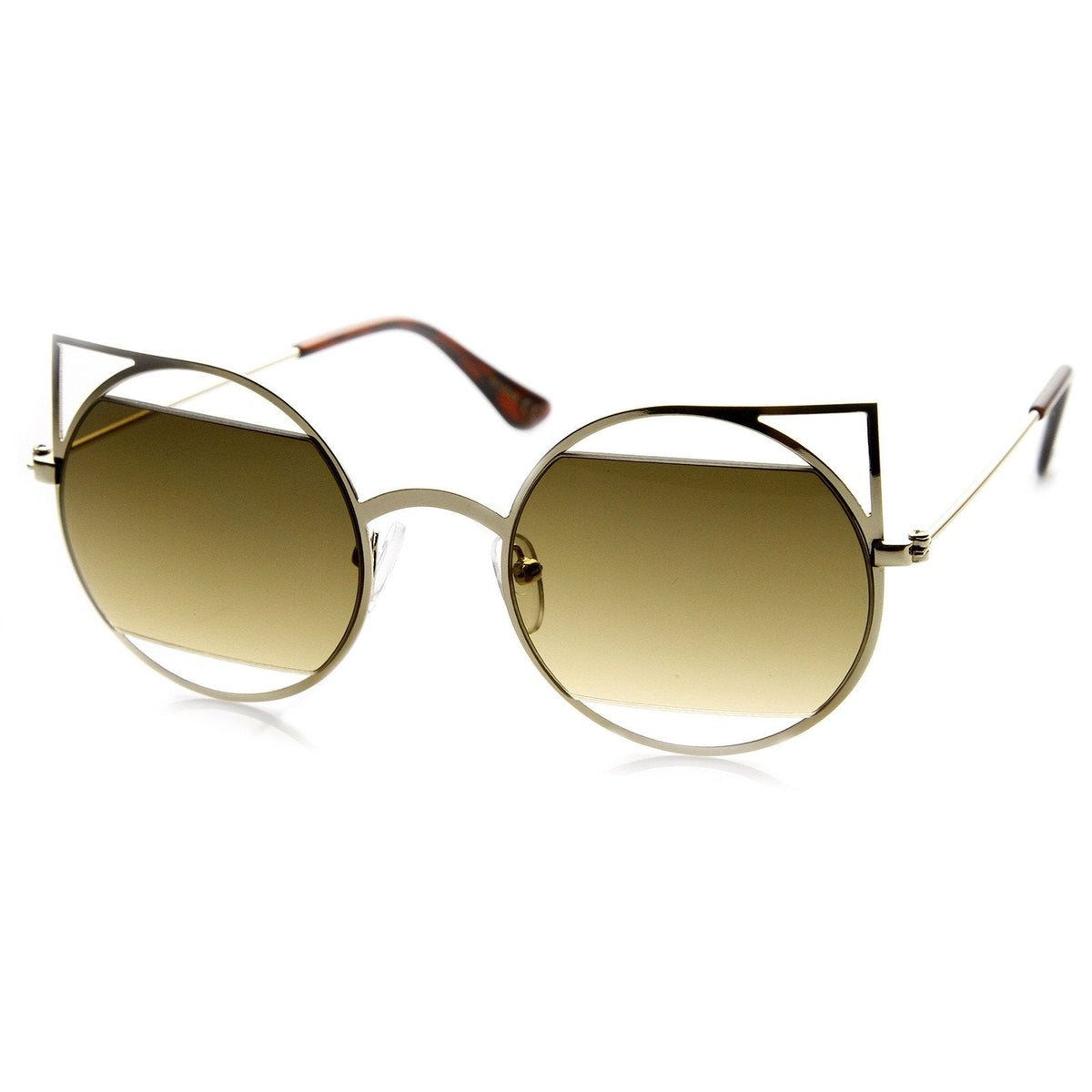 Women's Round Metal Laser Cut Cat Eye Sunglasses 9122