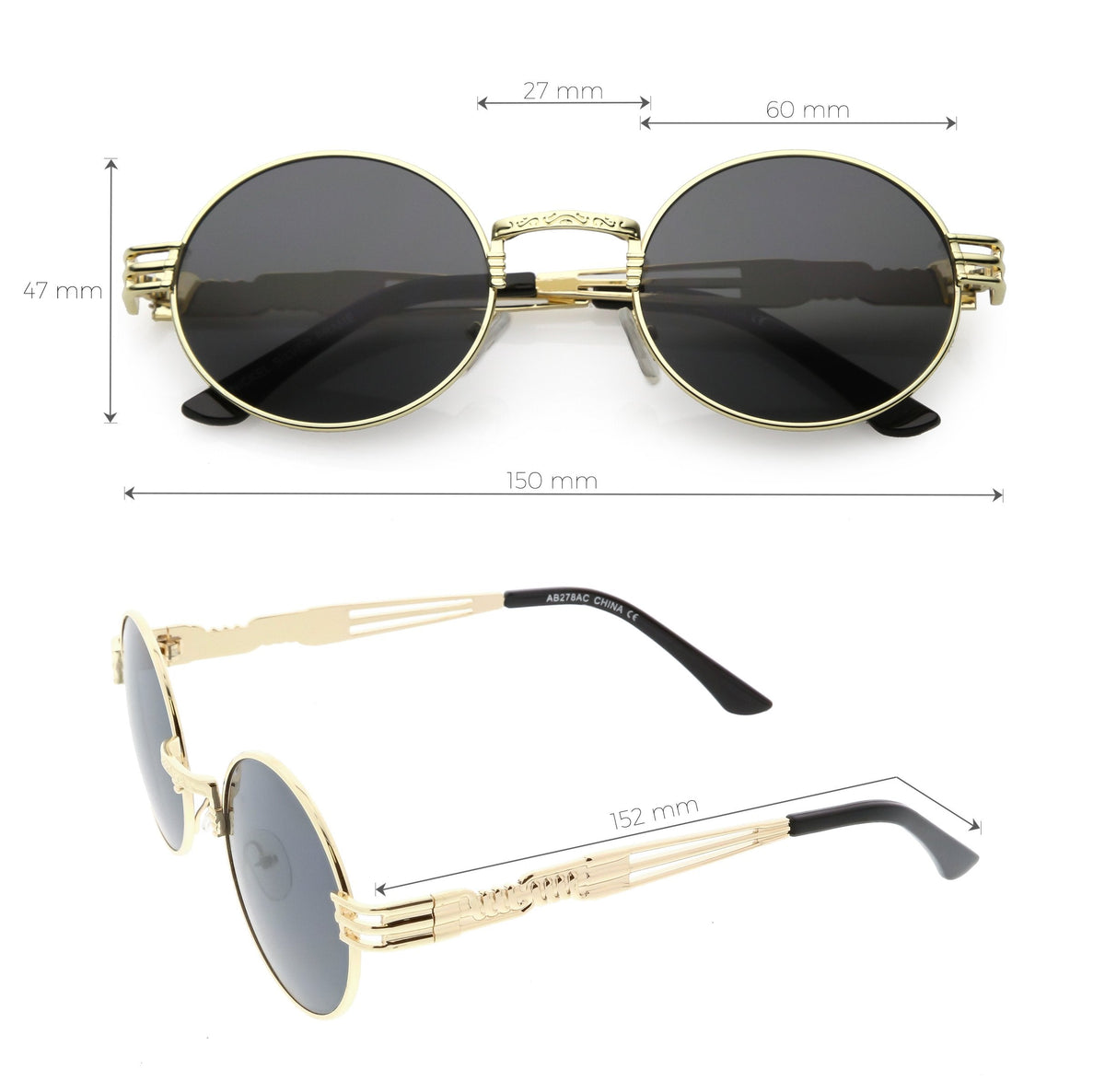 Retro 1990's Oval Steampunk Flat Lens Sunglasses C477