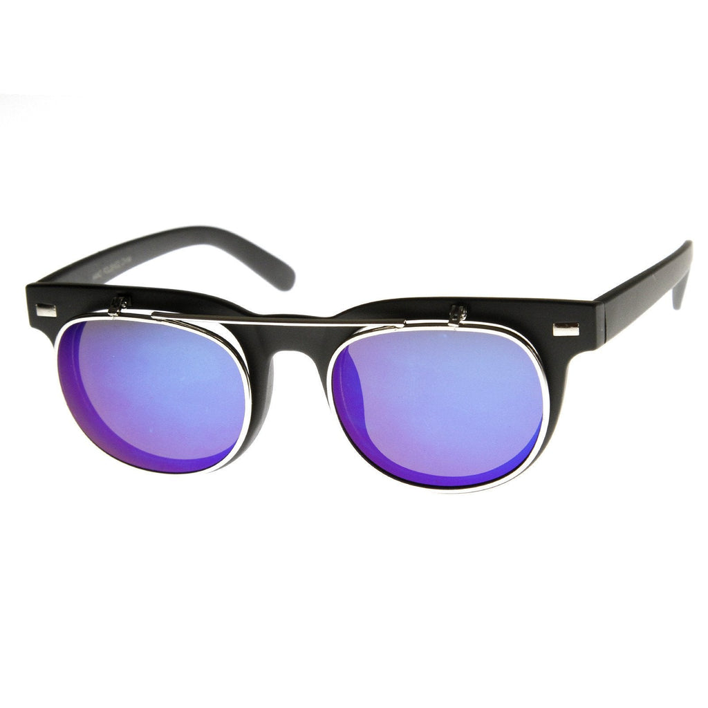 Retro Flash Mirror Flip Up Lens Horned Rim Sunglasses 9123