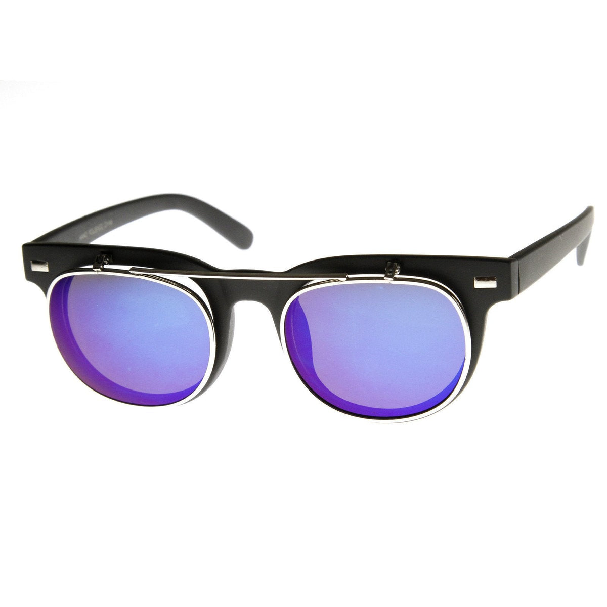 Retro Flash Mirror Flip Up Lens Horned Rim Sunglasses 9123