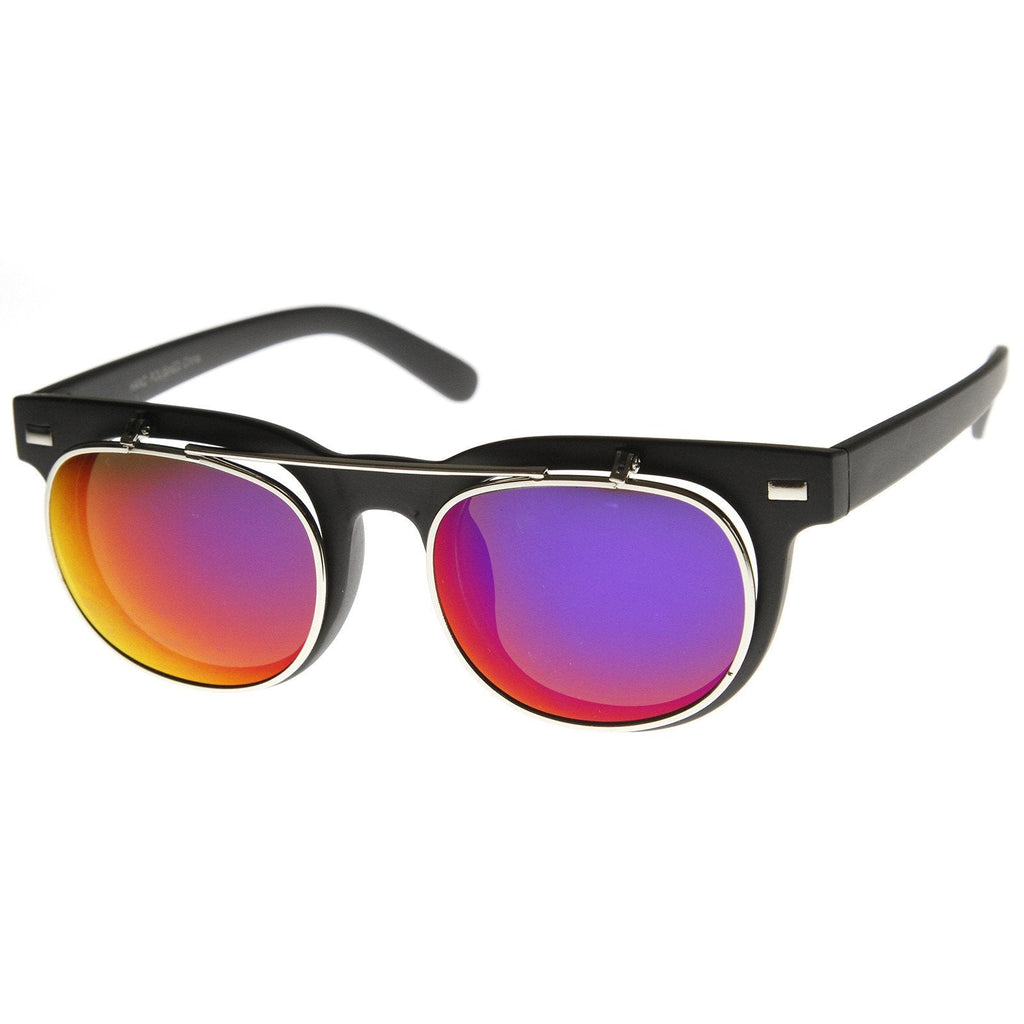 Retro Flash Mirror Flip Up Lens Horned Rim Sunglasses 9123