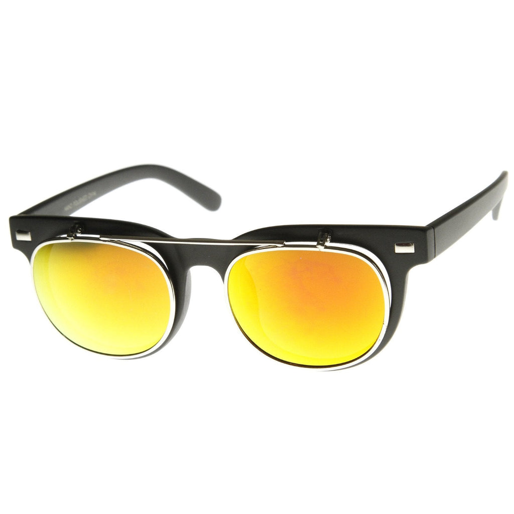 Retro Flash Mirror Flip Up Lens Horned Rim Sunglasses 9123