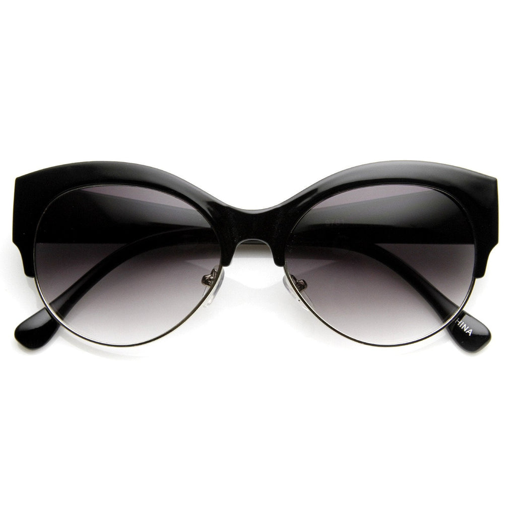 Womens Oval Cat Eye Half Frame Designer Sunglasses 9116