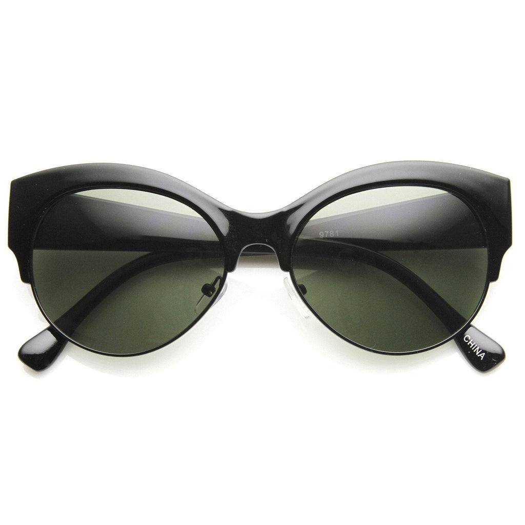 Womens Oval Cat Eye Half Frame Designer Sunglasses 9116