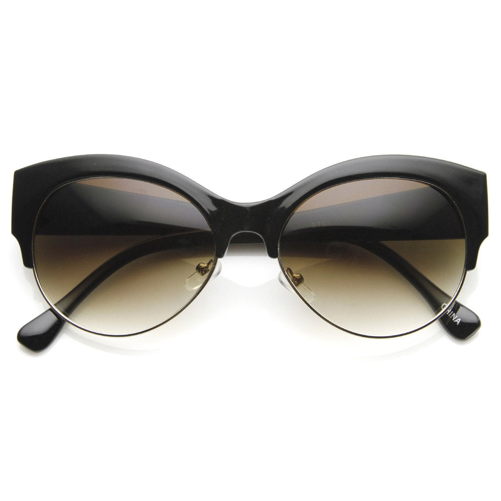 Womens Oval Cat Eye Half Frame Designer Sunglasses 9116