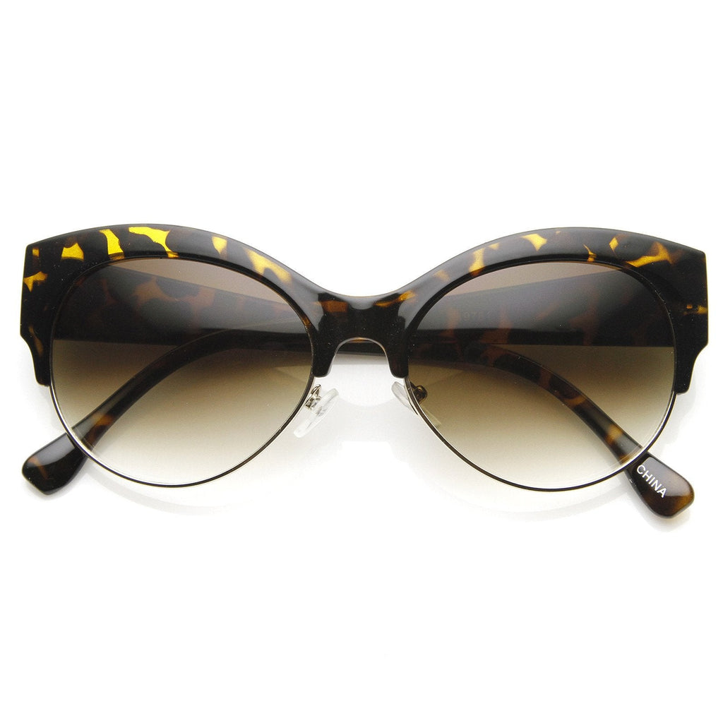 Womens Oval Cat Eye Half Frame Designer Sunglasses 9116