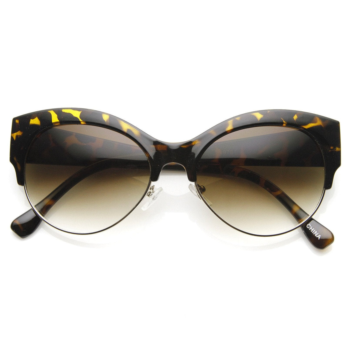 Womens Oval Cat Eye Half Frame Designer Sunglasses 9116