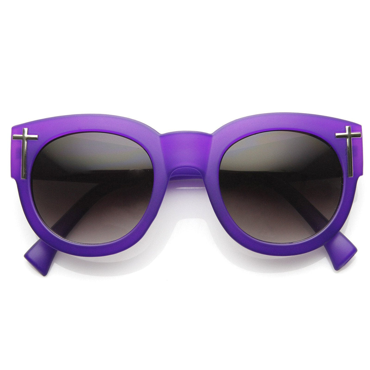 Womens Blogger Fashion Bold Oversize Cross Temple Round Sunglasses 9119