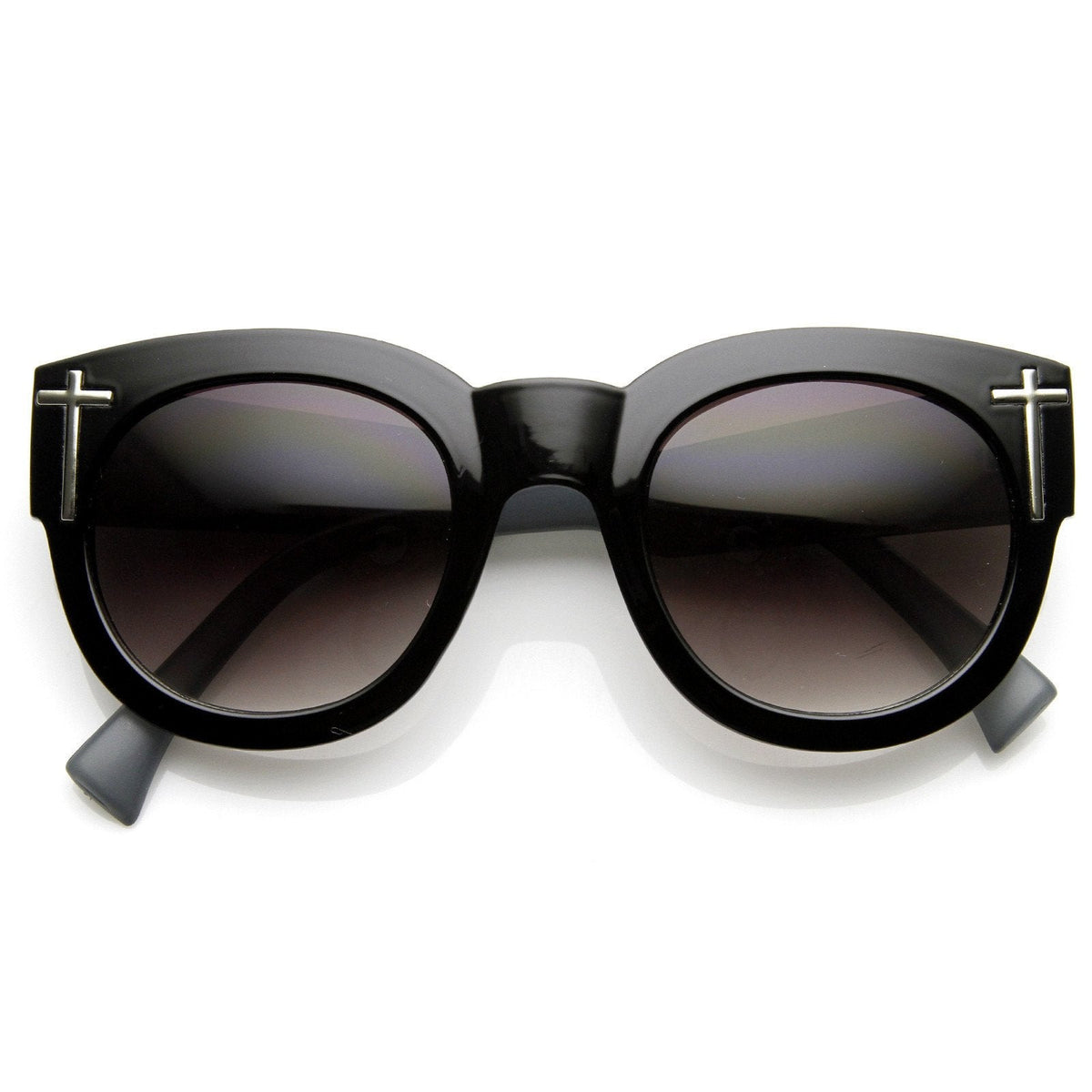 Womens Blogger Fashion Bold Oversize Cross Temple Round Sunglasses 9119