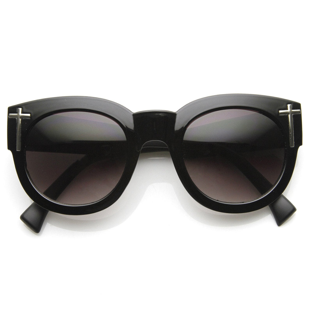 Womens Blogger Fashion Bold Oversize Cross Temple Round Sunglasses 9119