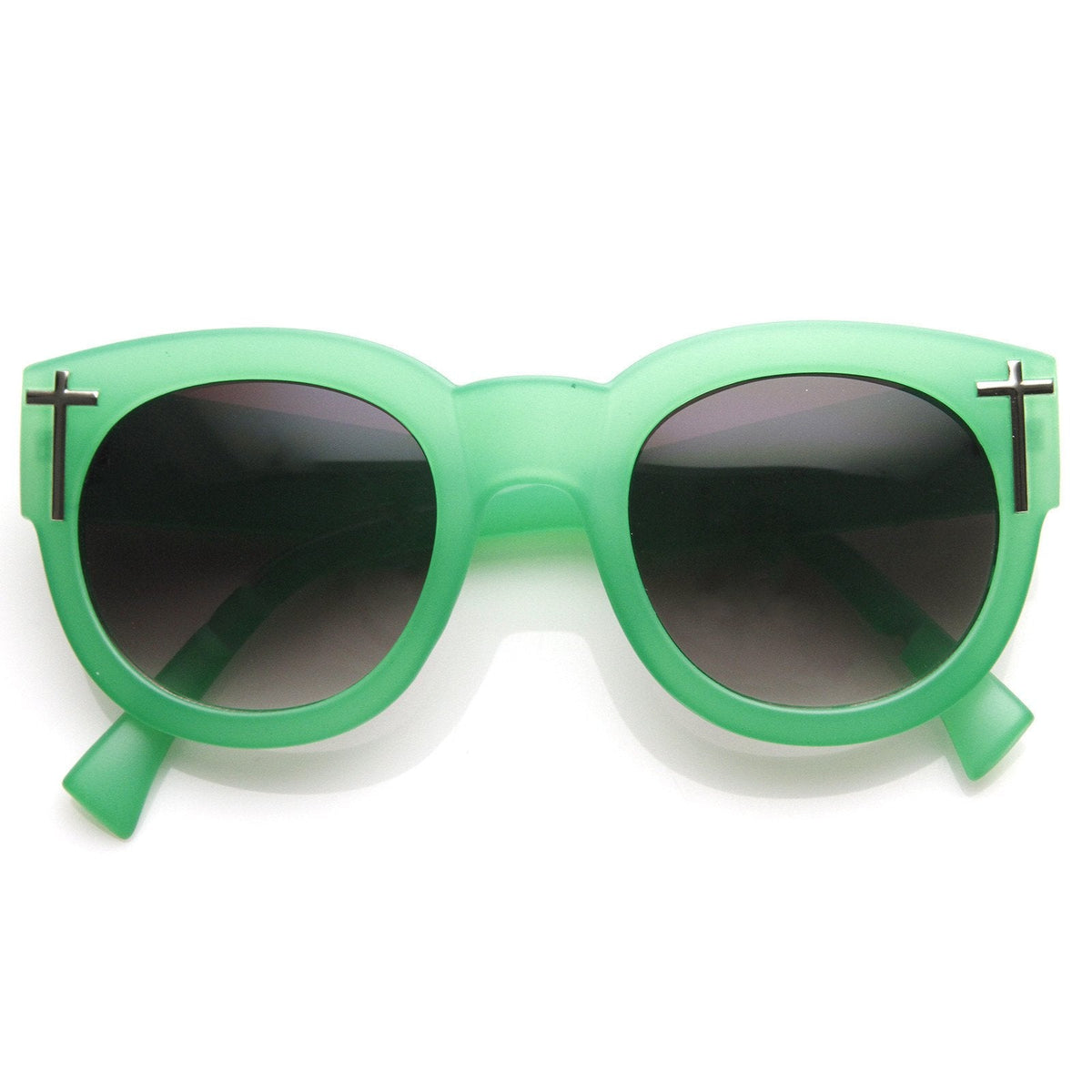 Womens Blogger Fashion Bold Oversize Cross Temple Round Sunglasses 9119