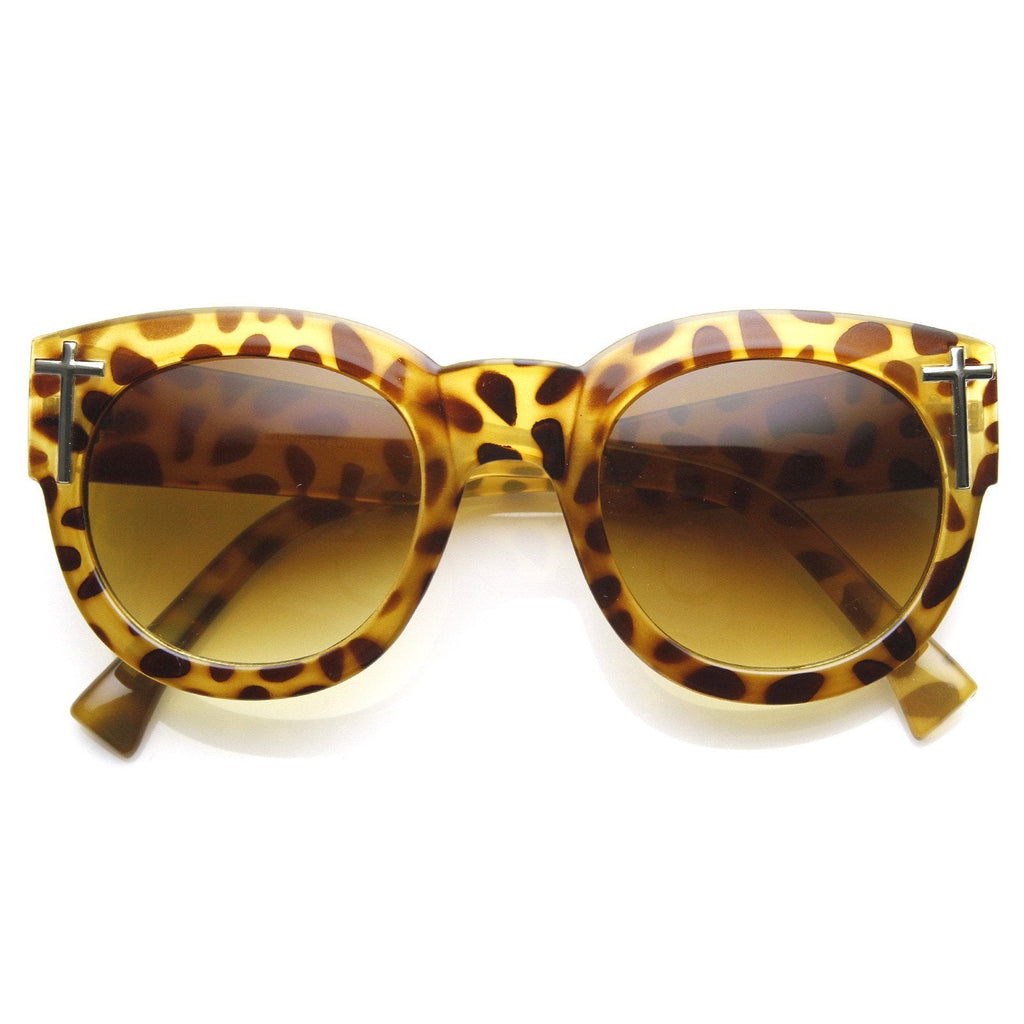 Womens Blogger Fashion Bold Oversize Cross Temple Round Sunglasses 9119