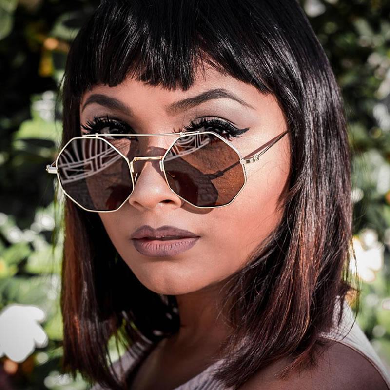 Retro Geometric Octagon Dapper Flat Lens Sunglasses C352