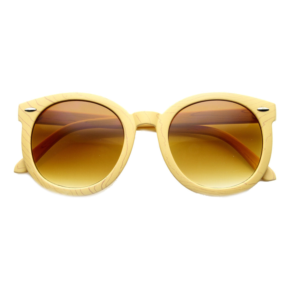 Women's Oversize Retro Round Wood Print Sunglasses 9642
