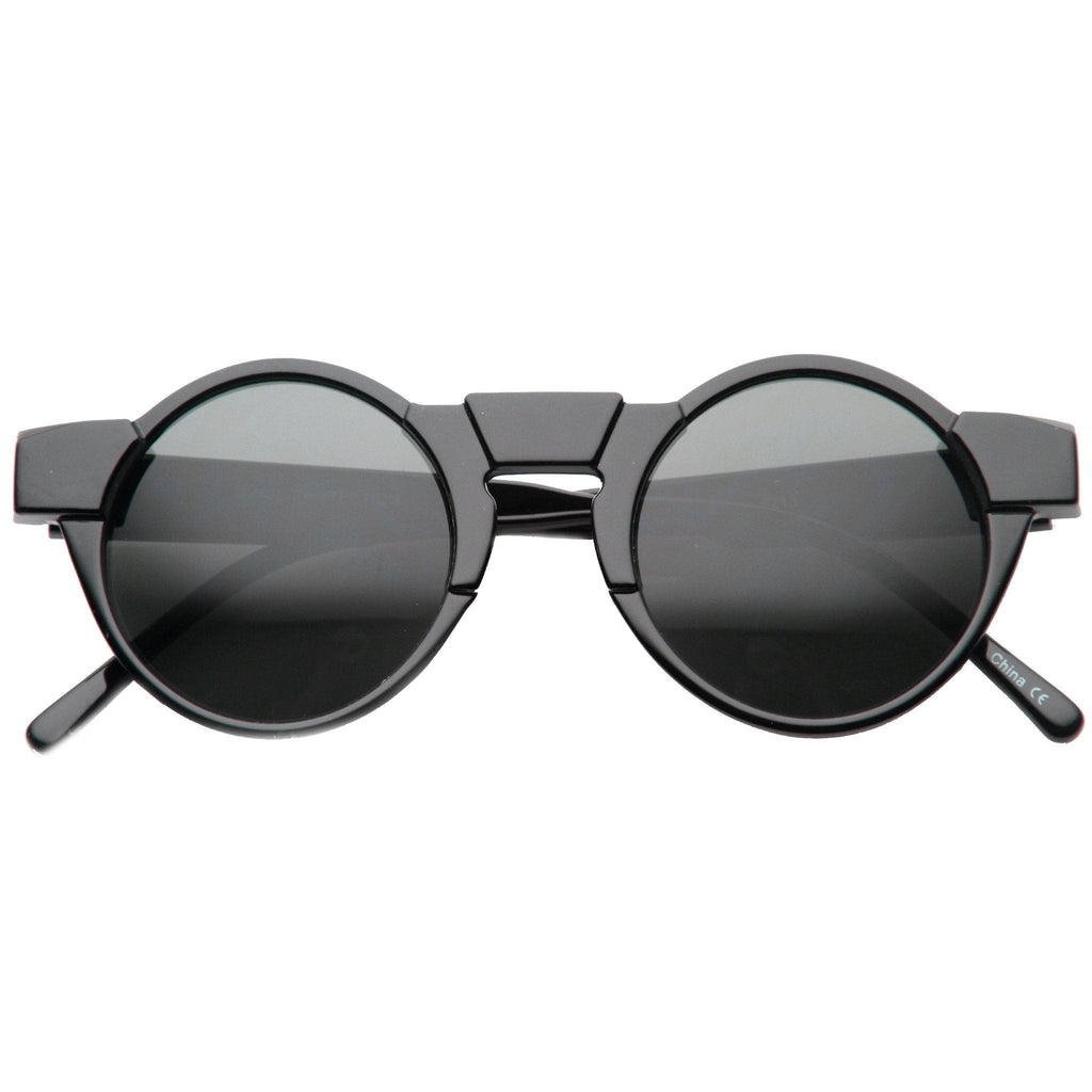 Unique Retro Futuristic Key Hole Round Horned Rim Sunglasses 9502