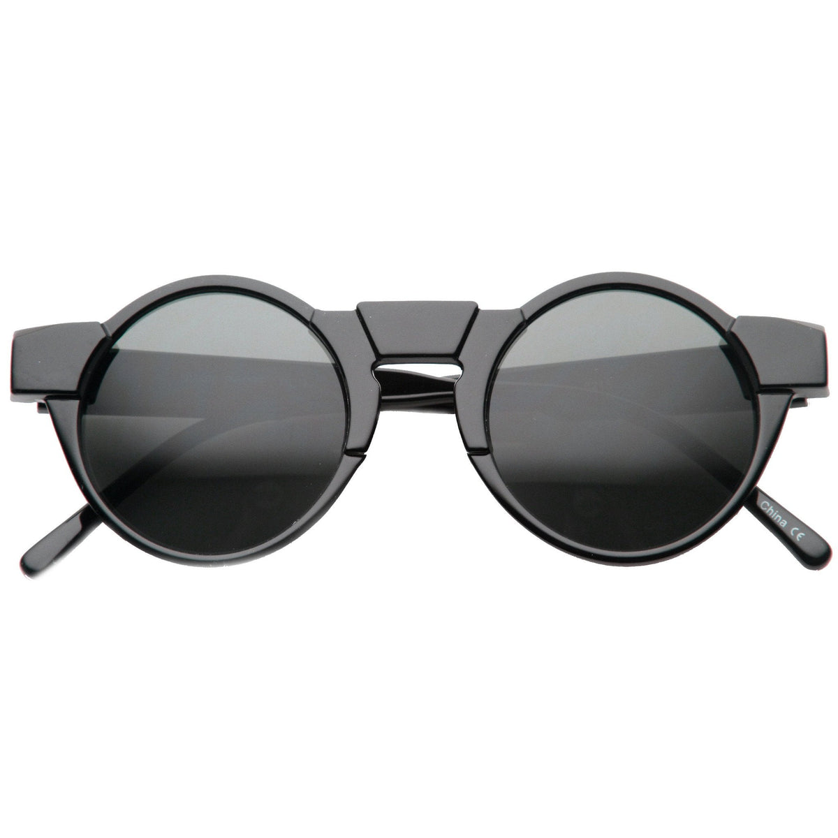 Unique Retro Futuristic Key Hole Round Horned Rim Sunglasses 9502