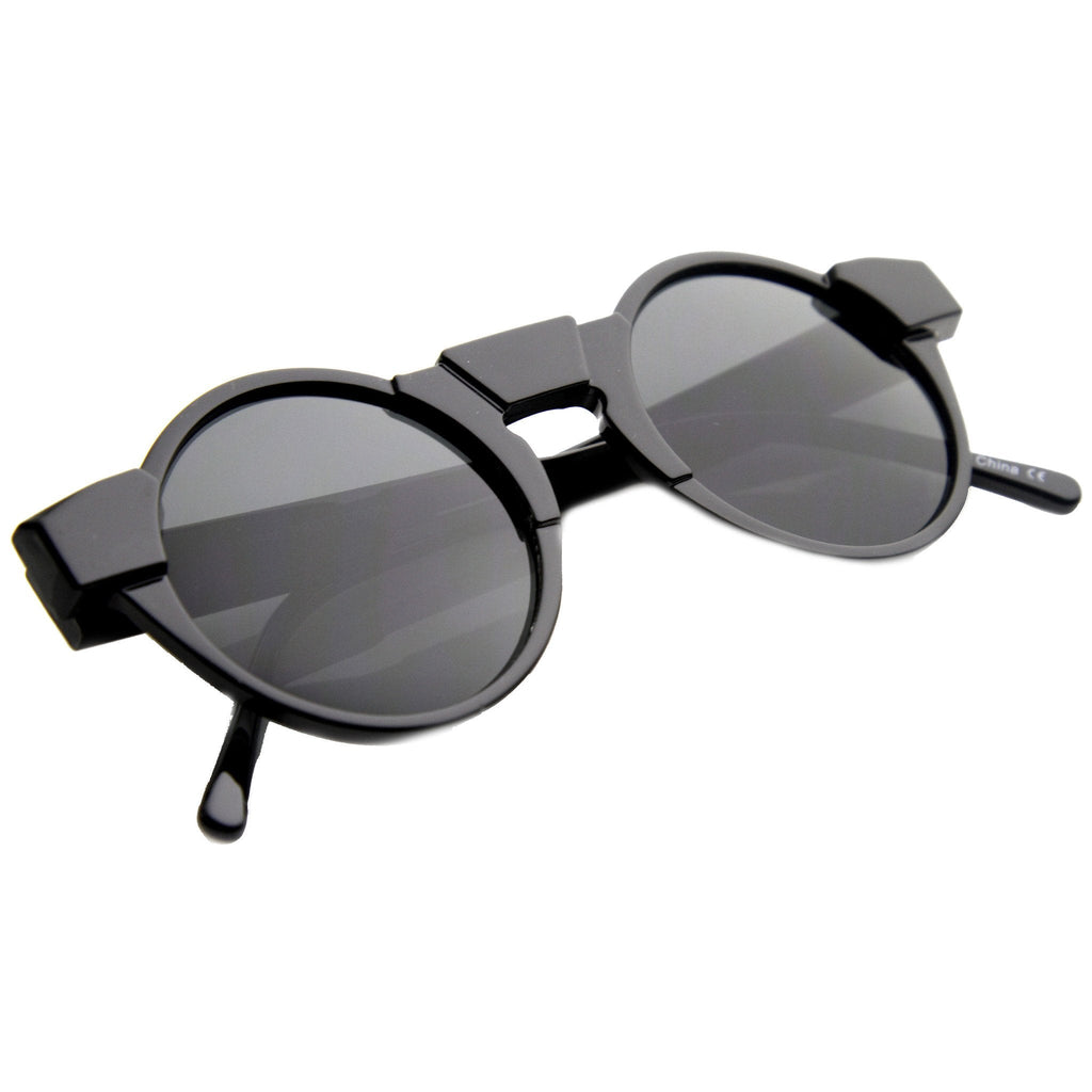 Unique Retro Futuristic Key Hole Round Horned Rim Sunglasses 9502