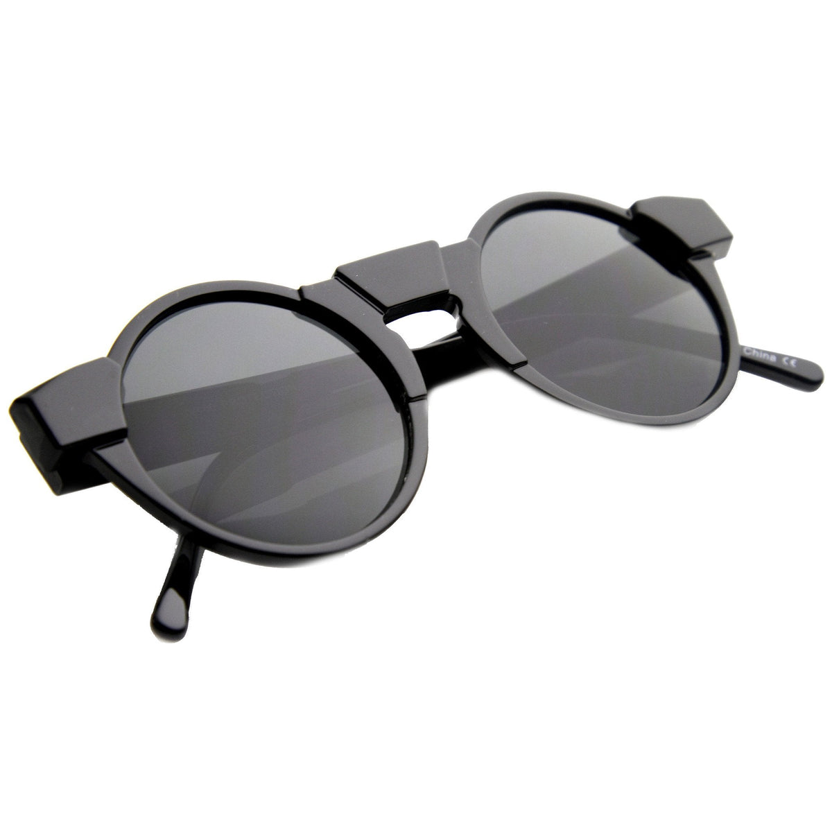 Unique Retro Futuristic Key Hole Round Horned Rim Sunglasses 9502