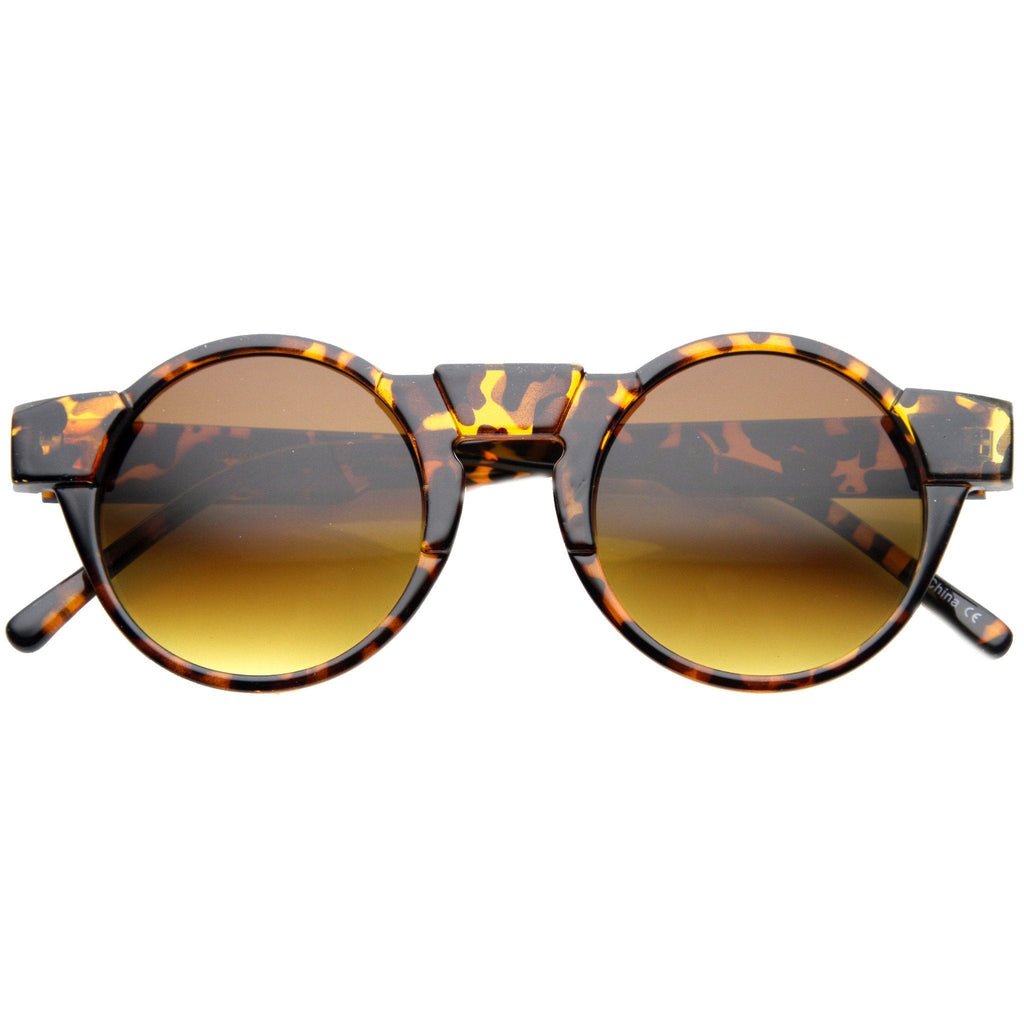 Unique Retro Futuristic Key Hole Round Horned Rim Sunglasses 9502