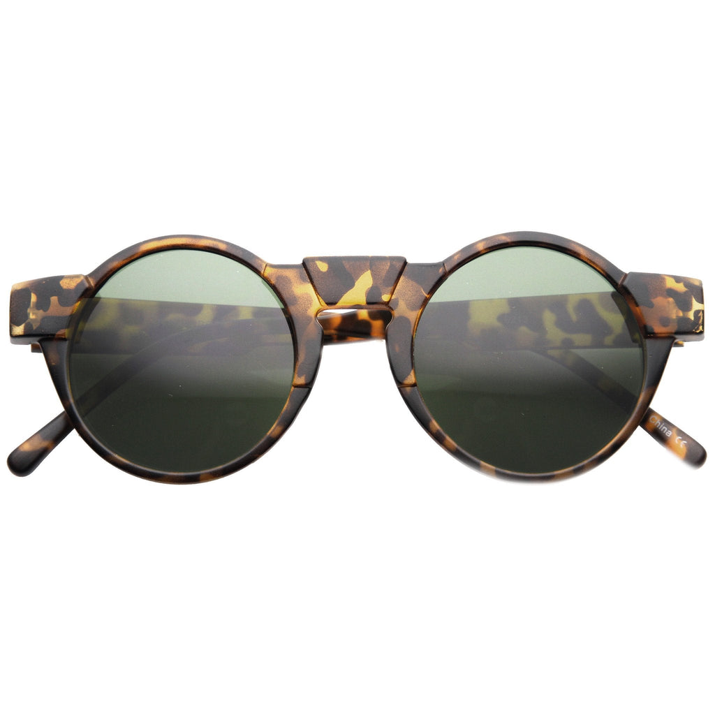 Unique Retro Futuristic Key Hole Round Horned Rim Sunglasses 9502