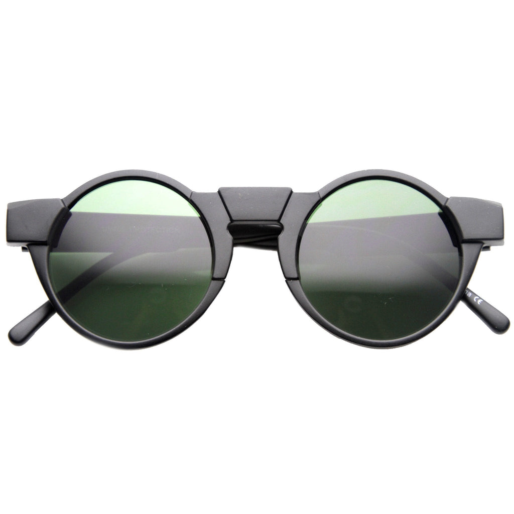 Unique Retro Futuristic Key Hole Round Horned Rim Sunglasses 9502