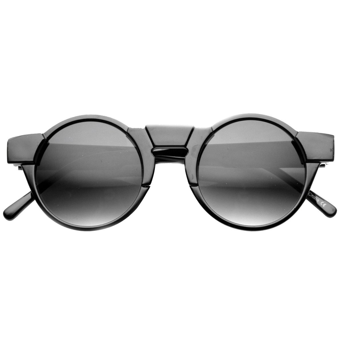 Unique Retro Futuristic Key Hole Round Horned Rim Sunglasses 9502