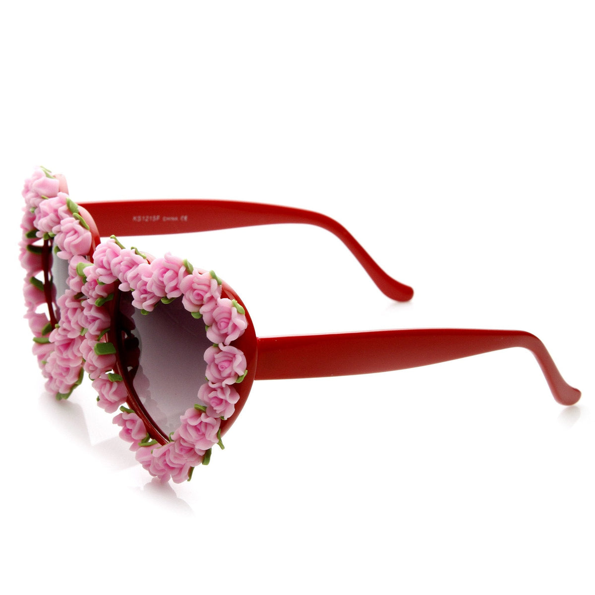 Womens Heart Shaped Flower Adorned Oversize Sunglasses 9197