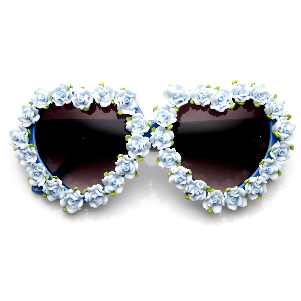 Womens Heart Shaped Flower Adorned Oversize Sunglasses 9197
