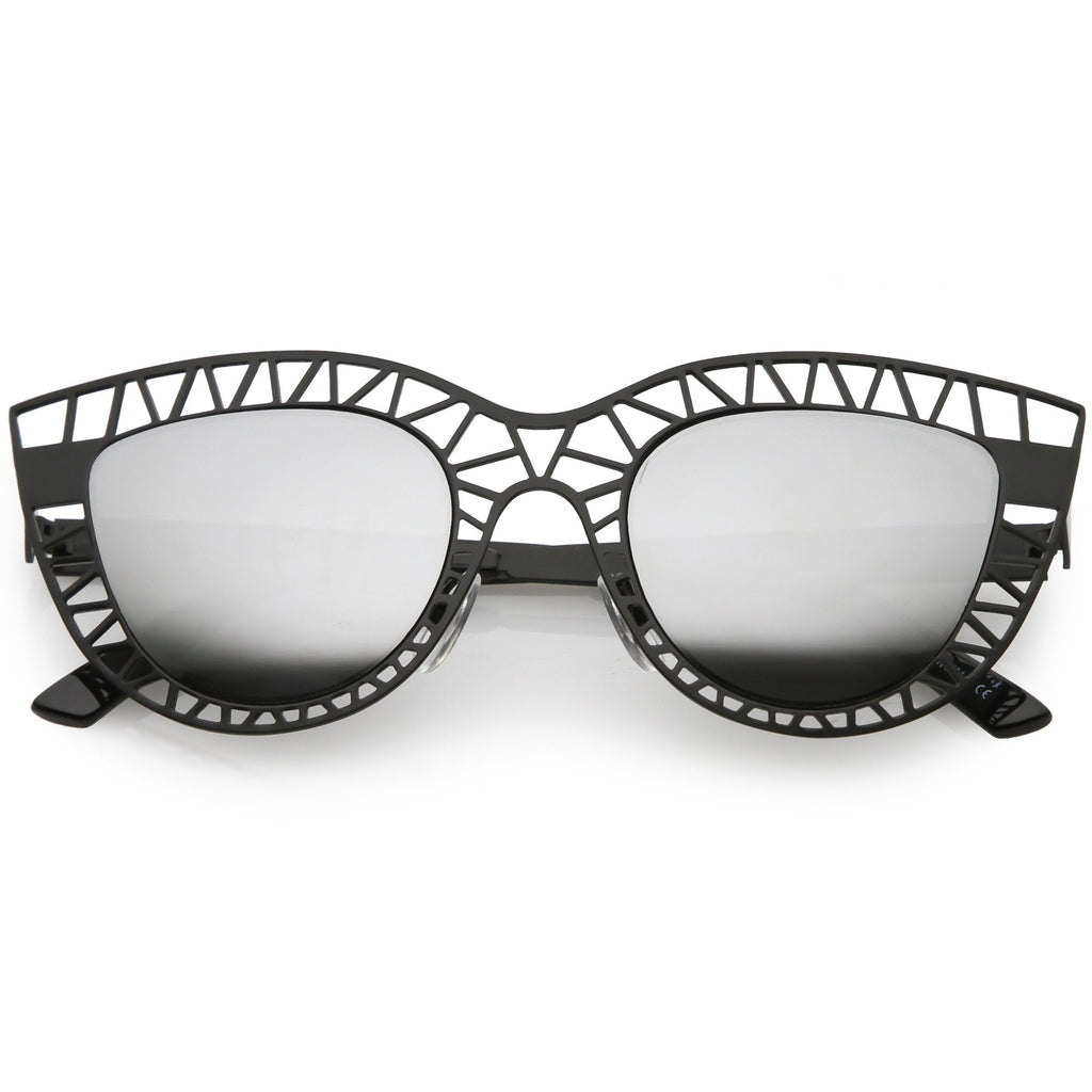 Modern Laser Mesh Cut Mirrored Lens Cat Eye Sunglasses A150