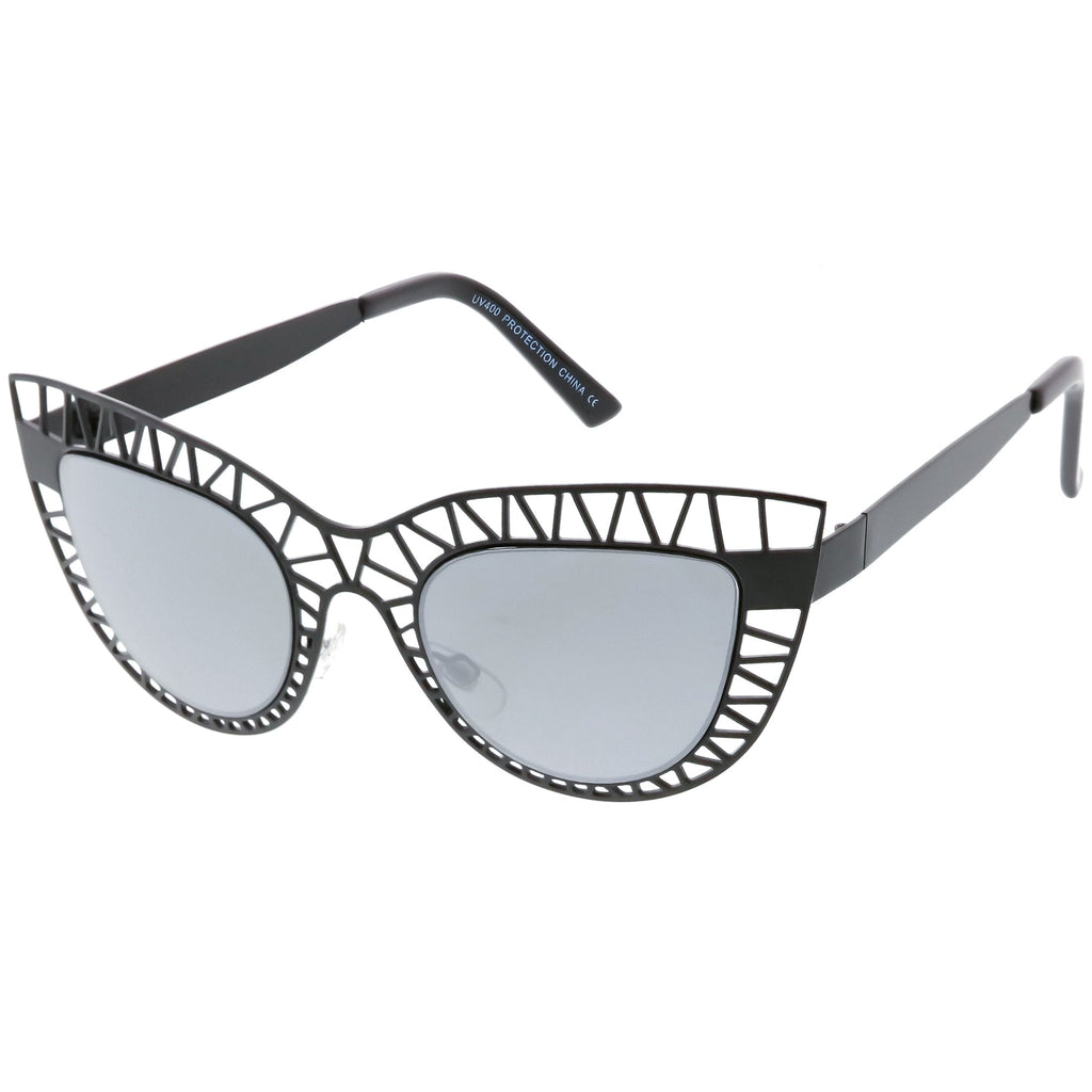 Modern Laser Mesh Cut Mirrored Lens Cat Eye Sunglasses A150