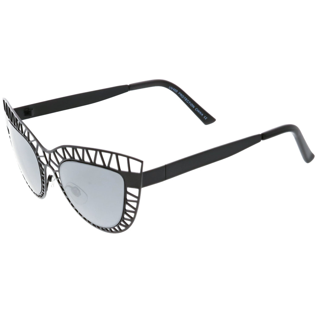 Modern Laser Mesh Cut Mirrored Lens Cat Eye Sunglasses A150