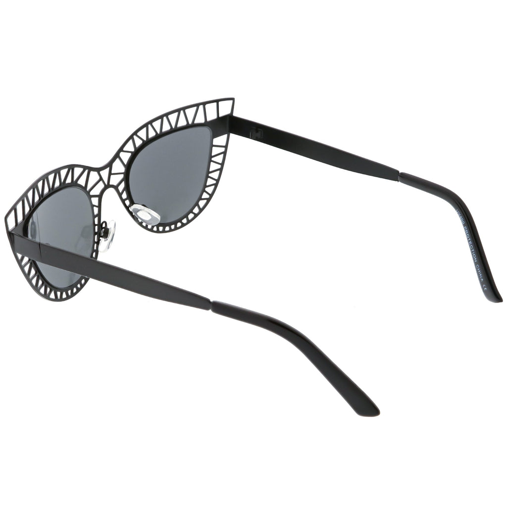 Modern Laser Mesh Cut Mirrored Lens Cat Eye Sunglasses A150