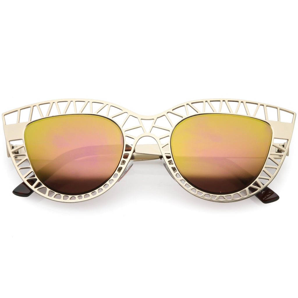 Modern Laser Mesh Cut Mirrored Lens Cat Eye Sunglasses A150