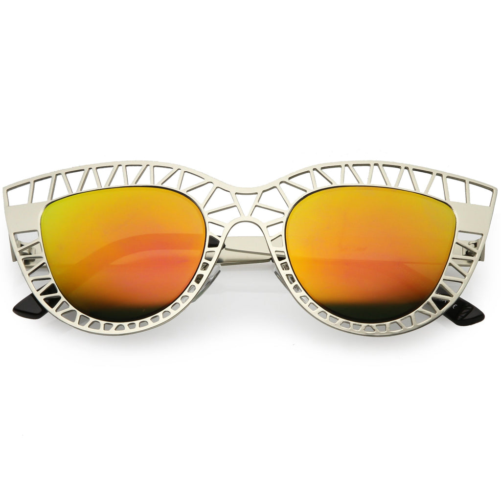 Modern Laser Mesh Cut Mirrored Lens Cat Eye Sunglasses A150