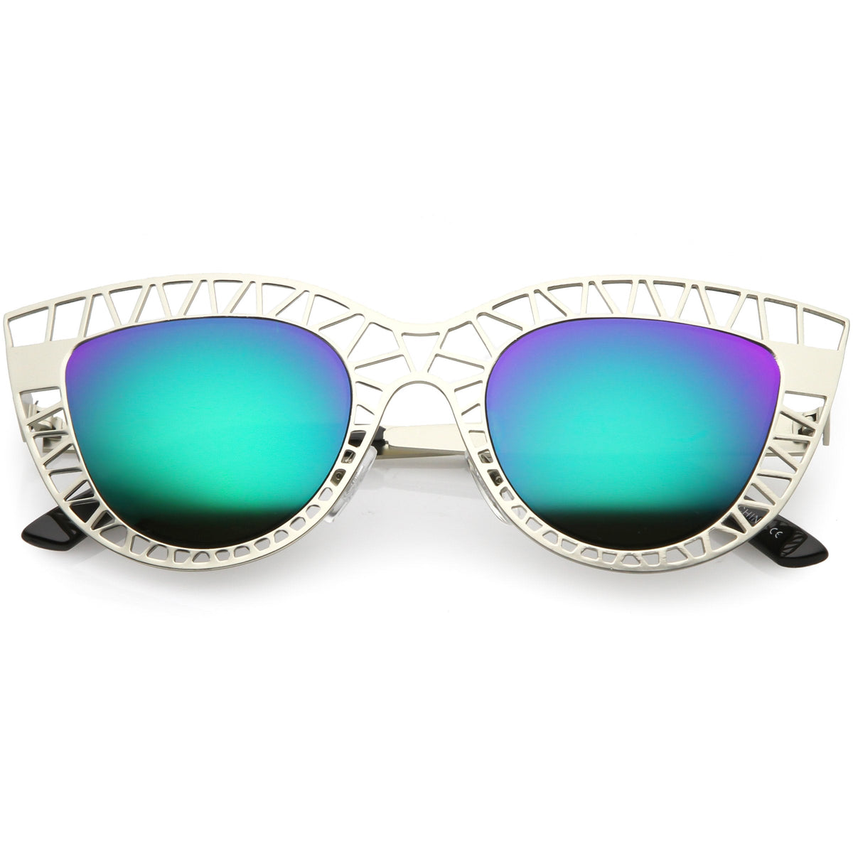 Modern Laser Mesh Cut Mirrored Lens Cat Eye Sunglasses A150