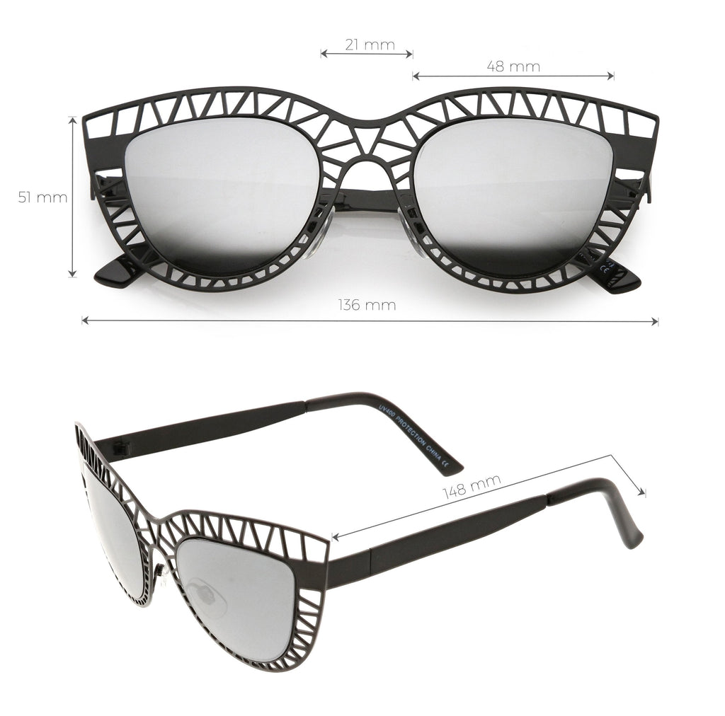 Modern Laser Mesh Cut Mirrored Lens Cat Eye Sunglasses A150